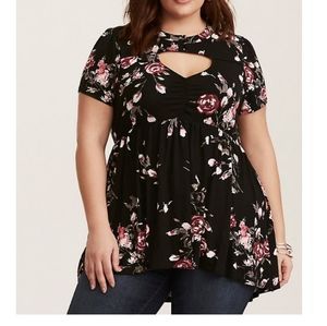 Black floral cutout babydoll top